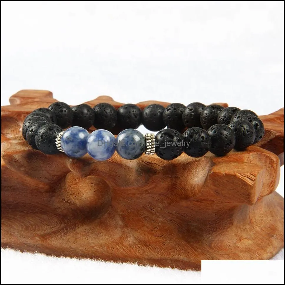  design fashion jewelry wholesale 10pcs/lot mens beaded bracelet black lava stone stretch yoga bracelets