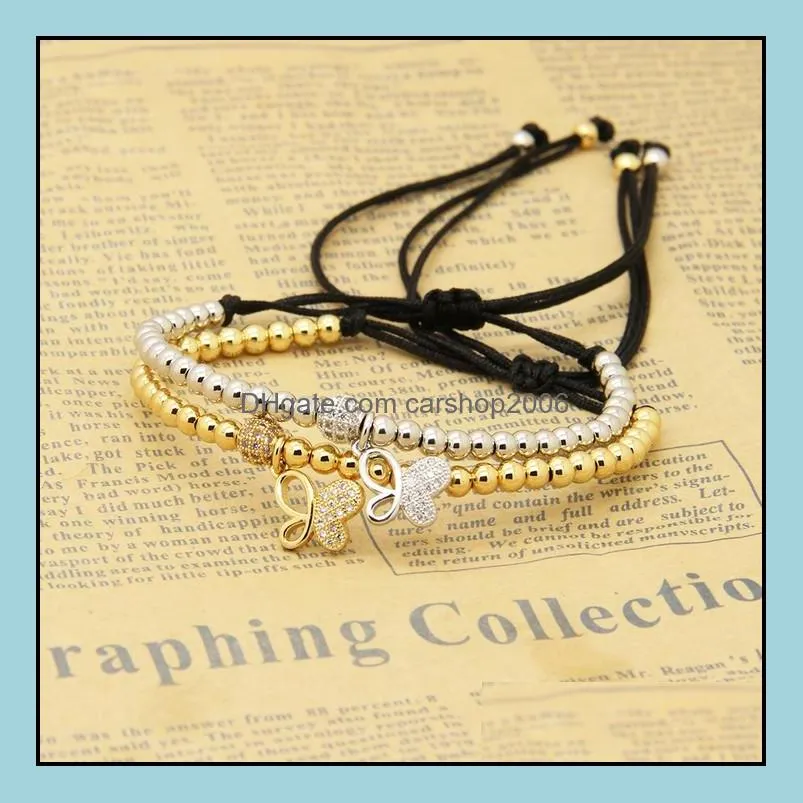  10pcs/lot wholesale 6mm real gold beads clear cz butterfly bracelet fine girl women charms jewelry