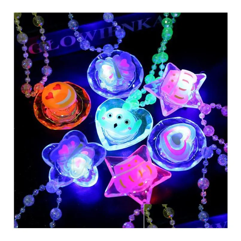 led light up cartoon pendants necklace christmas kids adults party favors creative luminous glow necklaces acrylic lanyard gift