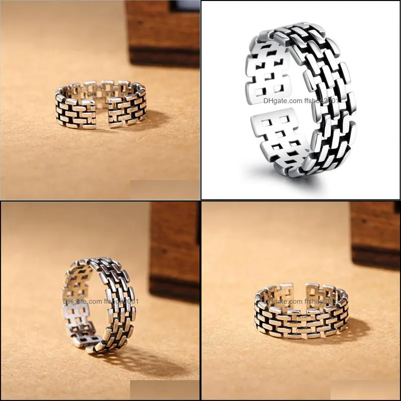 update retro hollow silver chain band rings knot finger ring fashion jewelry for women men