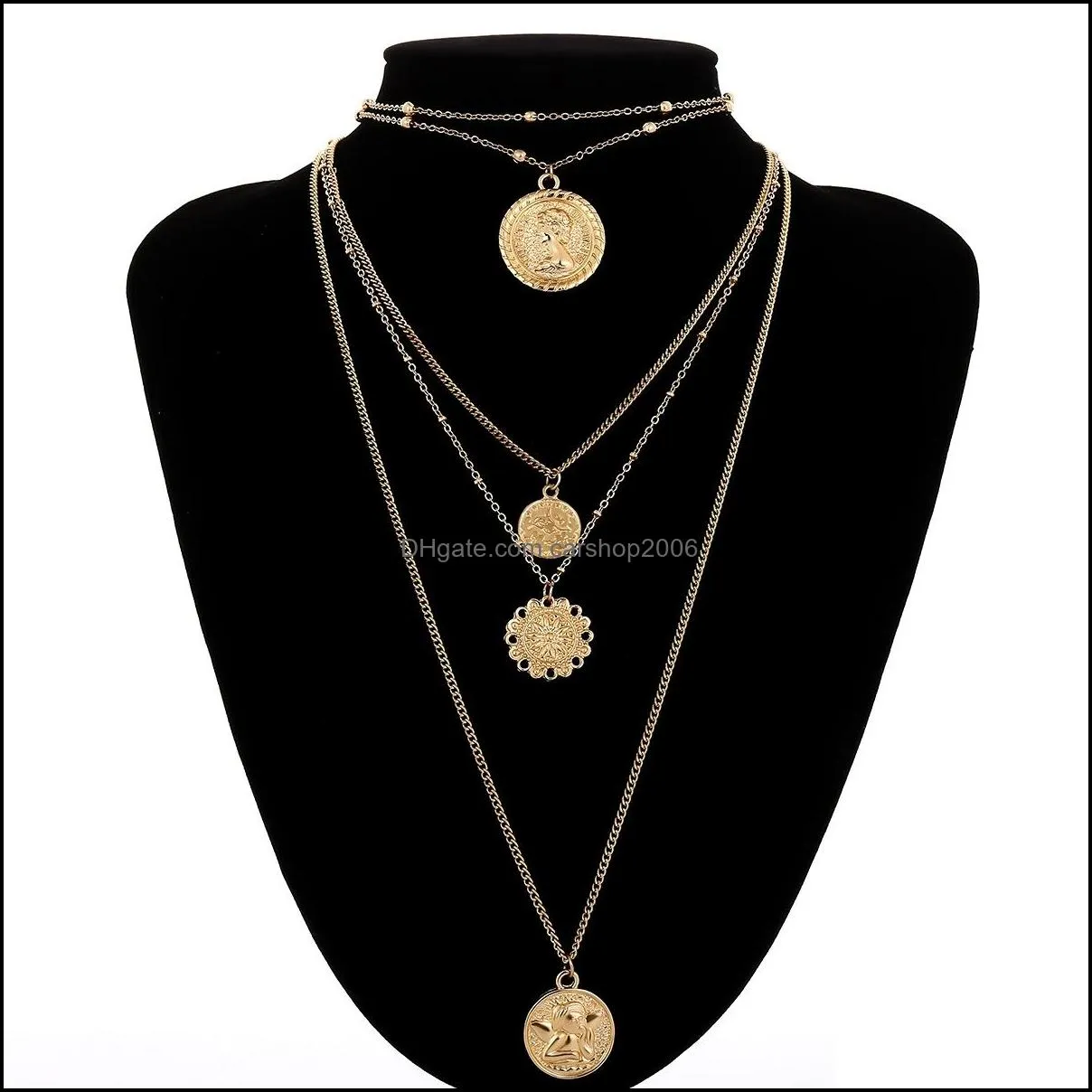 angel queen head necklace silver gold coin multilayer necklaces pendants fashion jewelry