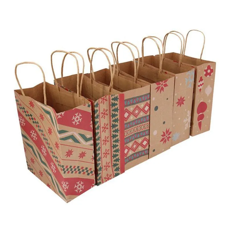 christmas kraft paper printed gift bags handbag xmas presents favors toys clothes wrap totes shopping carrier bag packaging colorful
