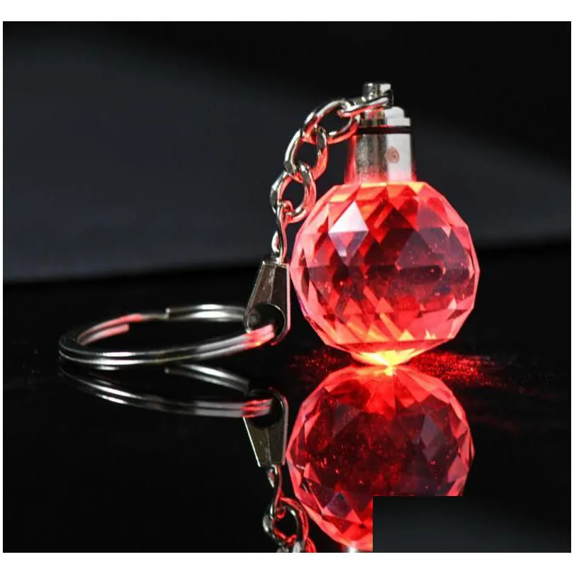 flashing keychain party favor led glowing mini glass earth ball pendant keyring creative lighted up holiday sports club gift