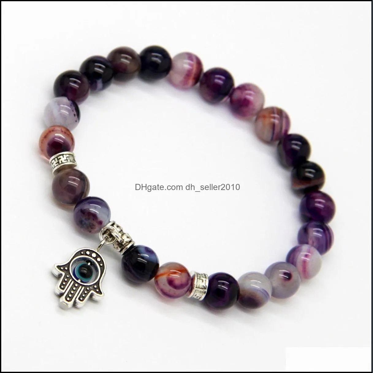 new arrival jewelry sets 8mm beaded natural purple agate stone beads om hamsa yoga braclets best gift for men and women