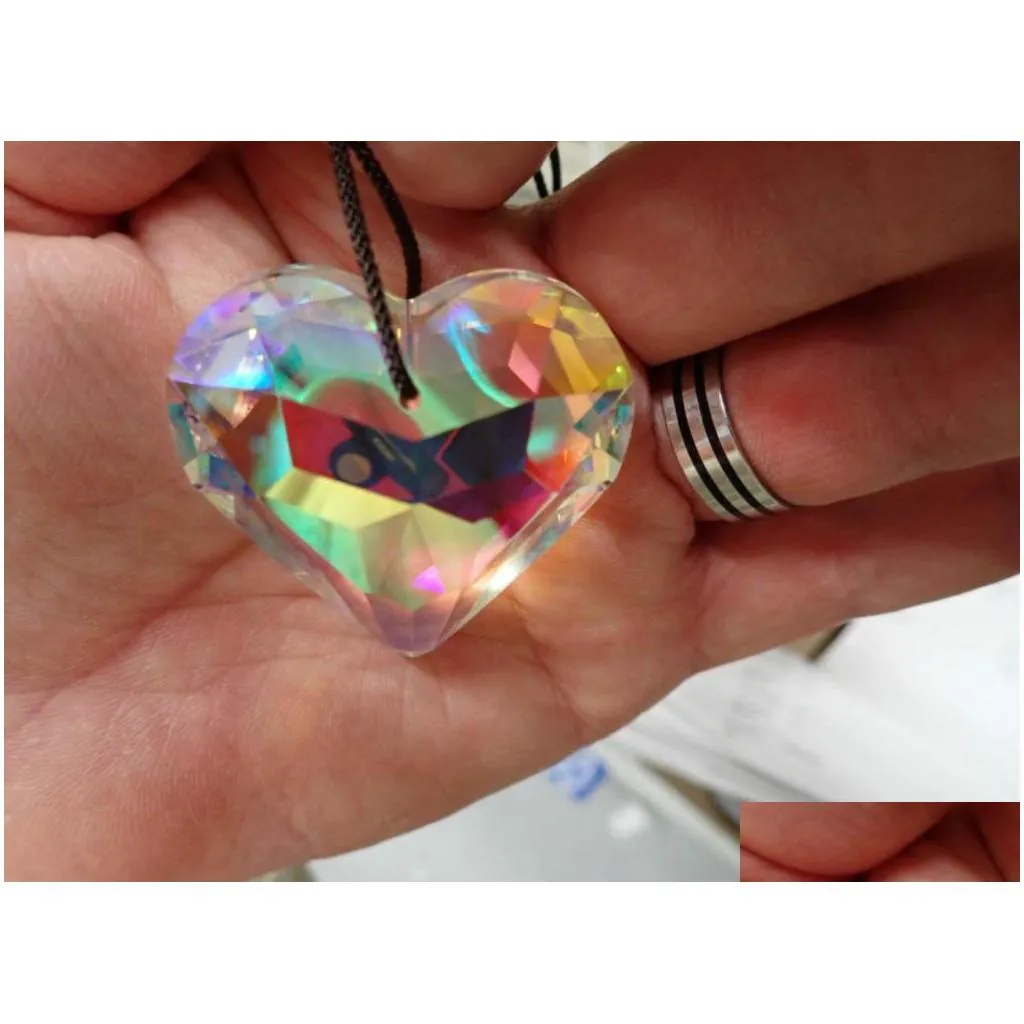 big crystal heart pendants garden decorations window prisms chandelier sun catcher hanging ornament