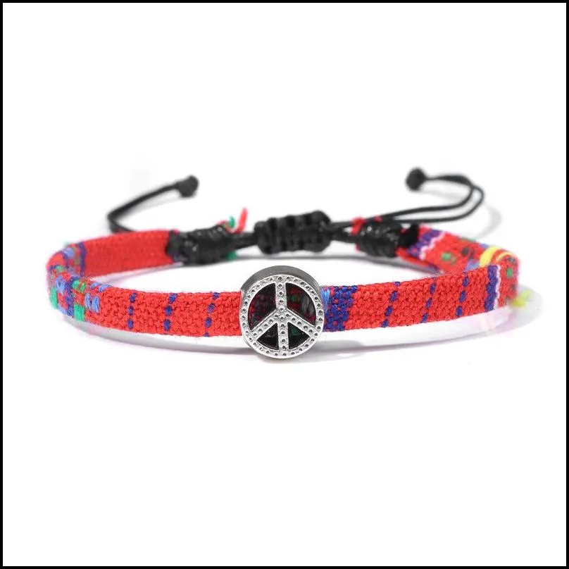 peace sign charm bracelets boho woven rope string bracelet handmade braided jewelry for women men