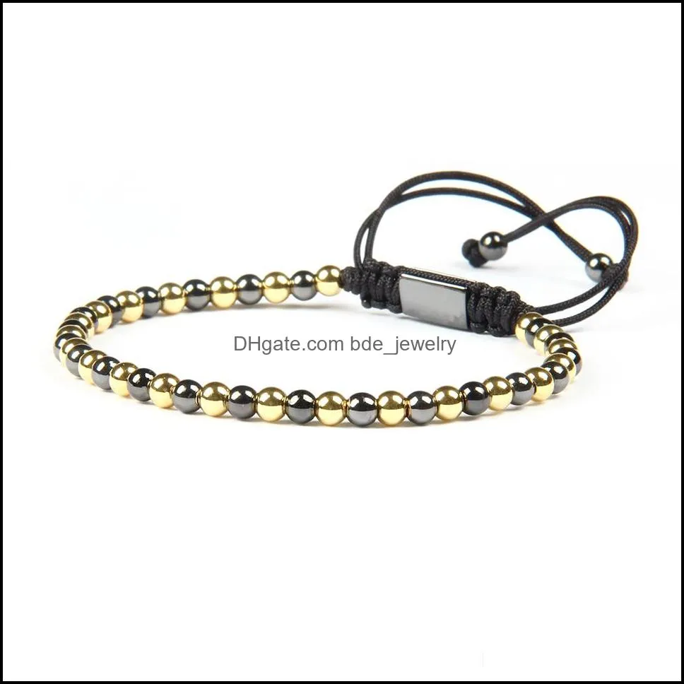 wholesale 10pcs/lot top quality jewelry 4mm gold and black beads braided macrame bracelets for men not fade