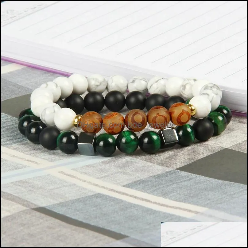 religious stone jewelry wholesale 10pcs/lot 8mm dzi eye beads with 8mm matte agate white marble stone beaded bracelets