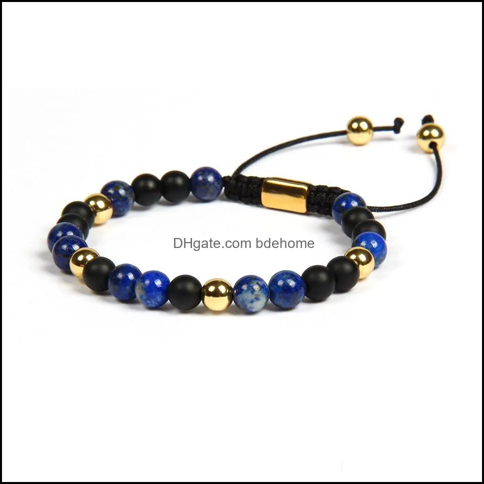 men bracelet natural lapis lazuli stone beads braided bracelets with 6mm matte agate beads stainless steel jewelry not fade