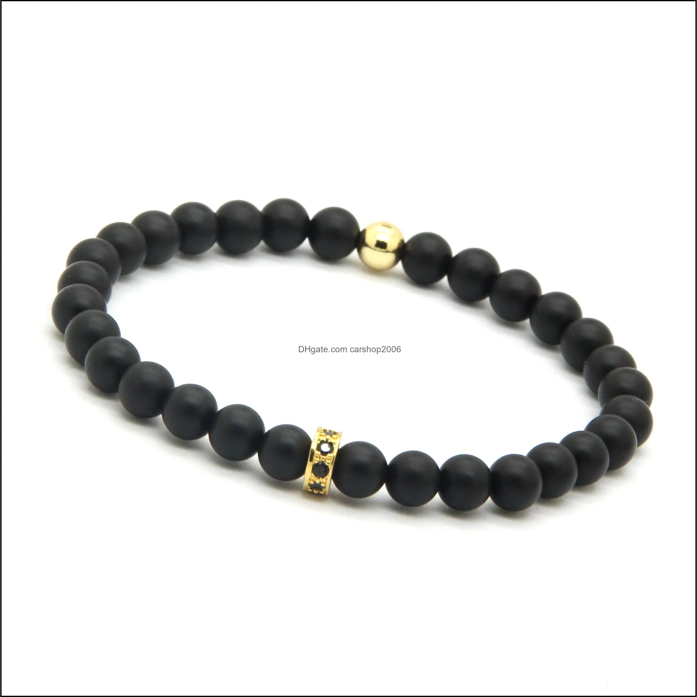 wholesale summer lady european american fashion 6mm matte agate stone with micro inlay black zircons spacer cz bracelets