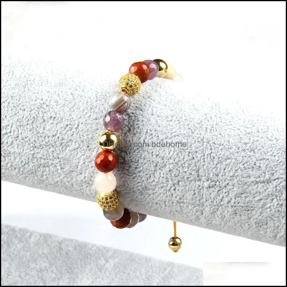 new arrival gift jewelry wholesale 10pcs/lot 8mm mix colors natual stone beads with clear cz ball braided bracelet