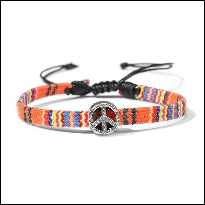 peace sign charm bracelets boho woven rope string bracelet handmade braided jewelry for women men