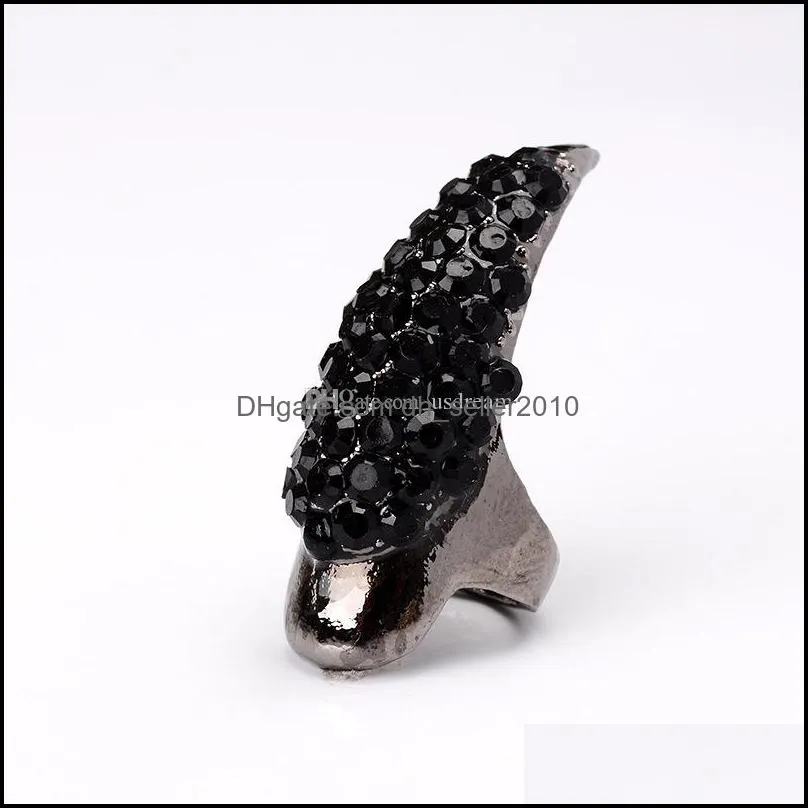crystal rhinestone false nail ring cluster gold black paw talon cat claw rings punk rock fashion jewelry