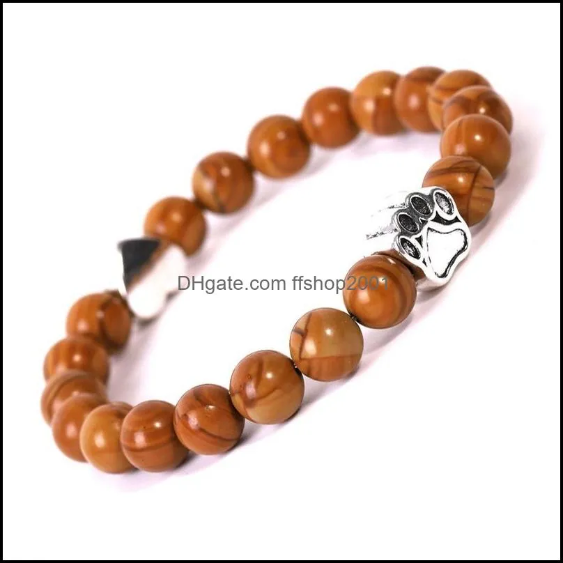 natural stone paw heart bracelet love tiger eye agate turquoise beads bracelets women men fashion jewelry gift