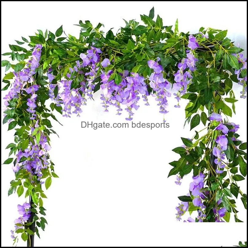 2m wisteria artificial flower vine ivy leaf garland rattan string flowers wedding arch decoration home garden party decor