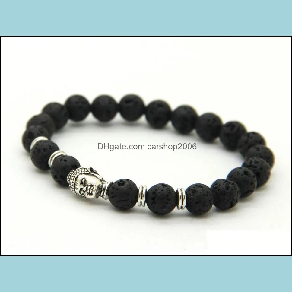 2015 jewelry black lava energy stone beads gold and silver buddha bracelets wholesale products for mens and womens gift