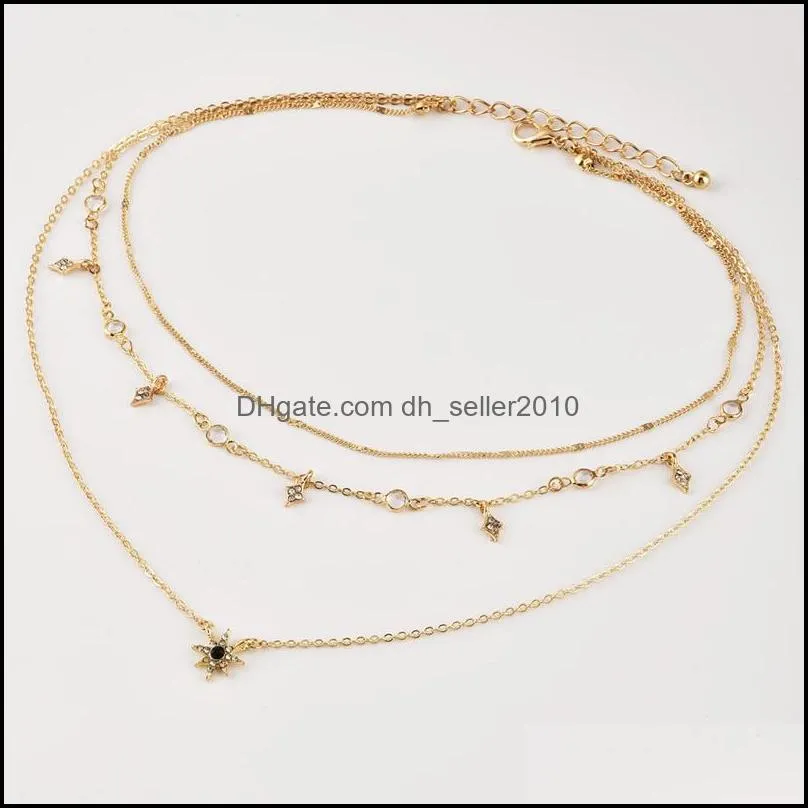 crystal star gold chain multilayer pendant necklace chokers wrap necklaces fashion jewelry for women gift