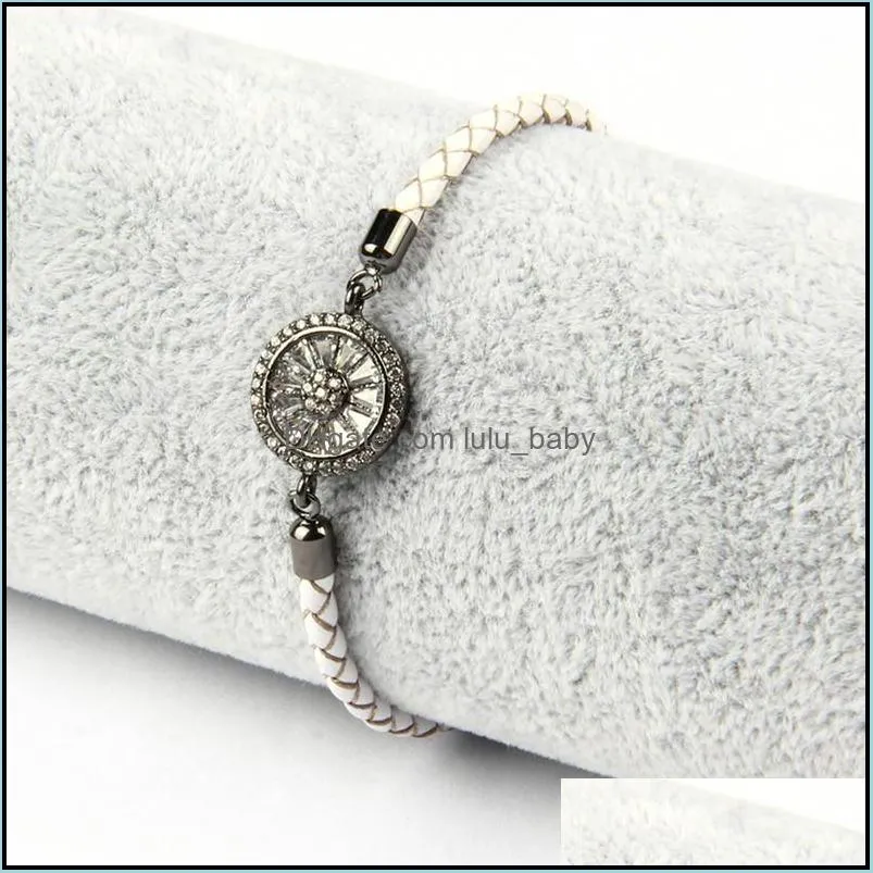 women nice adjustable jewelry wholesale 10pcs/lot clear cz rould eye with white genuine leather chain bracelets