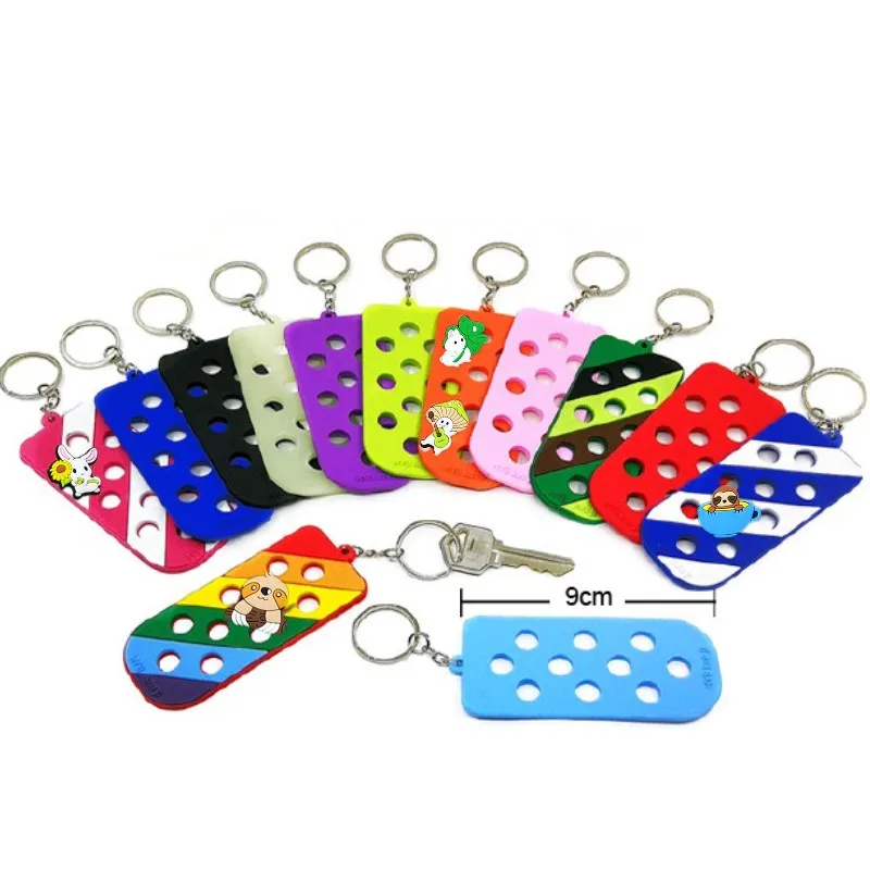 shoes charms keychain soft eva keychain with holes fit shoe charms clog charm storage key board pink rainbow blue purple key ring key ornaments shoe decorations