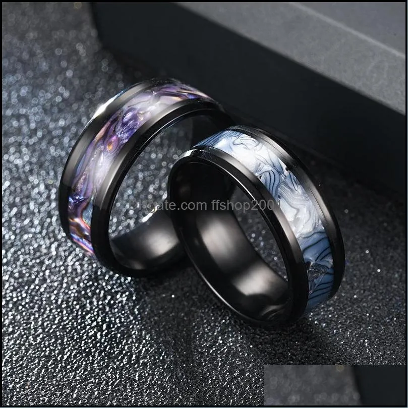 colorful shel ring band black stainless steel women men rings fashion jewelry