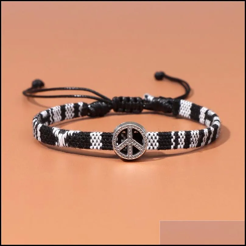 peace sign charm bracelets boho woven rope string bracelet handmade braided jewelry for women men