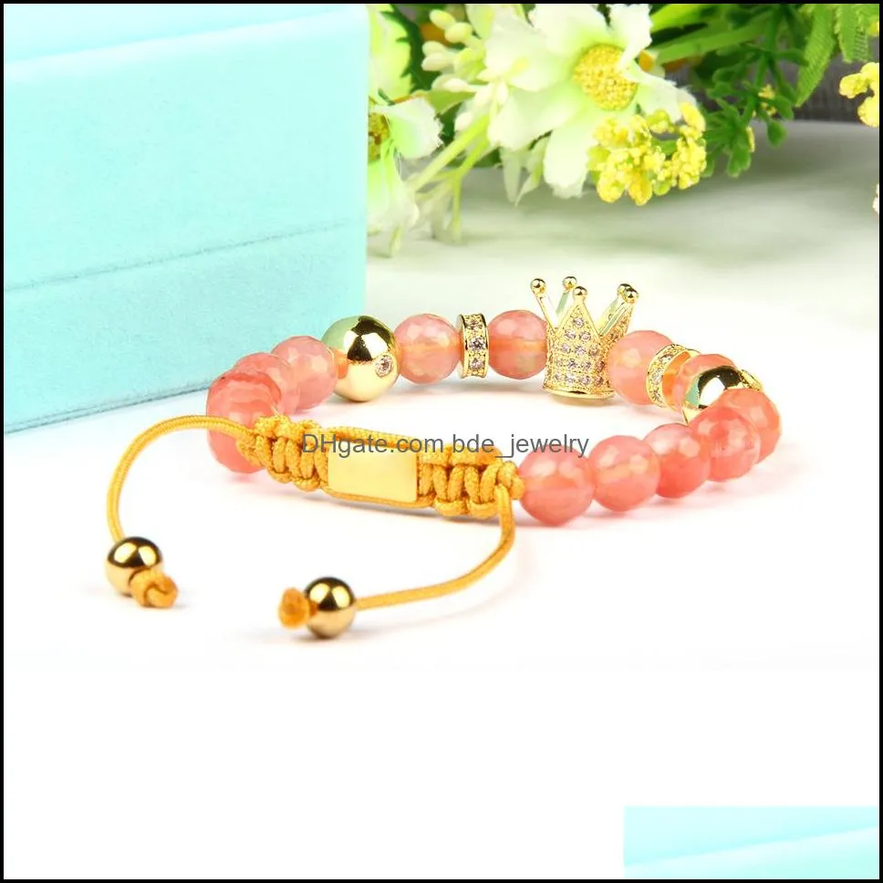  couples clear cz crown king bracelet wholesale 10pcs/lot crystal watermelon skin stone stainless steel square braided bracelet