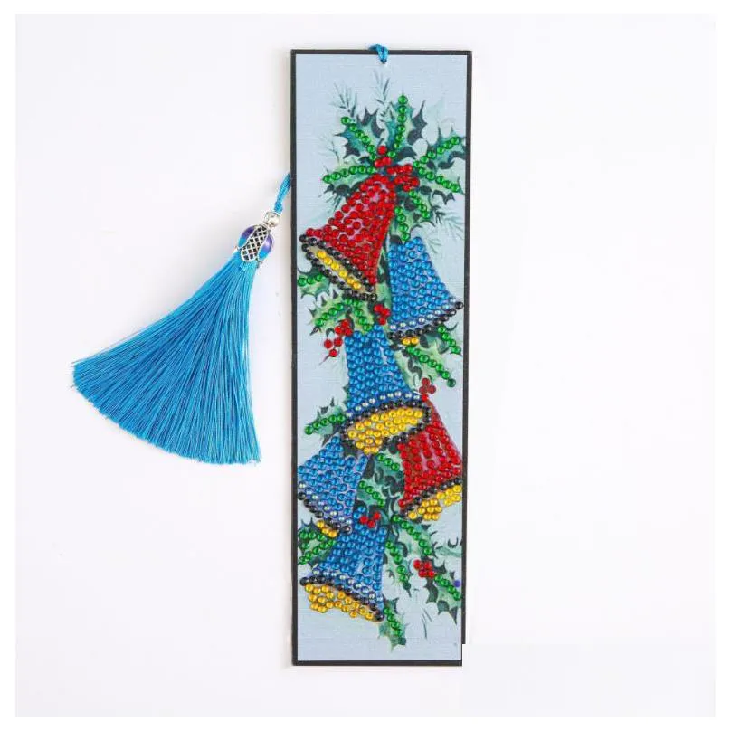 diamond painting diy bookmark party favor 5d crystal art crafts bookmarks with tassel tool rhinestone christmas pattern leather bookmark