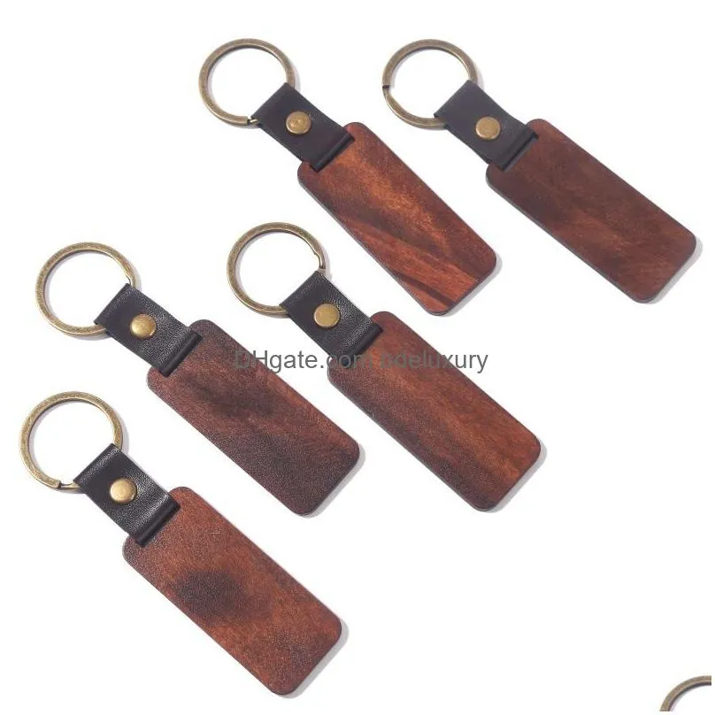 personalized leather keychain pendant beech wood carving keychains luggage decoration key ring diy thanksgiving fathers day gift