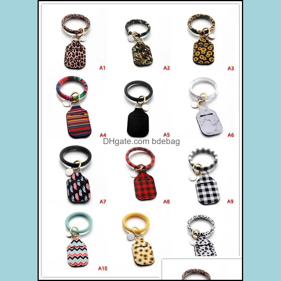 wristlet hand sanitizer bottle holder neoprene keyring holder pu leather keychain bracelets hanging coin purse women girls decor