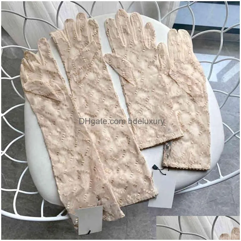 black tulle gloves for women designer ladies letters print embroidered lace driving mittens ins fashion thin party gloves 2 size