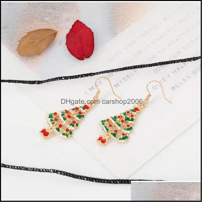 enamel christmas tree earrings colorful gold hollow tree dangle earrings for women fashion jewelry gift