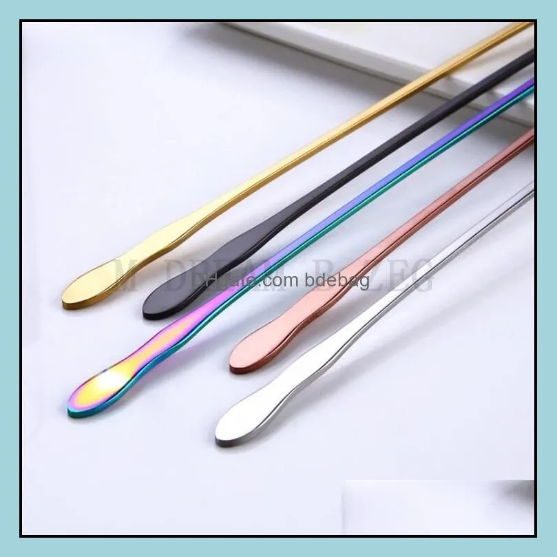 long handle ice spoons 5 colors stainless steel mixing spoon creative coffee spoon