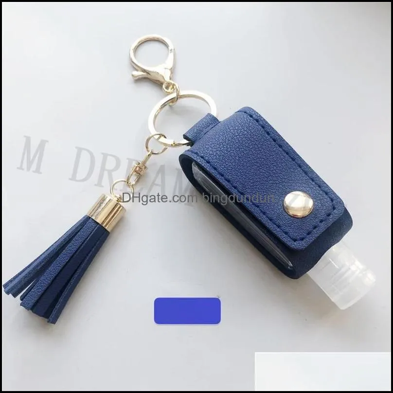 pu leather sanitizer holder tassel keychain bag 30ml protable hand soap bottle holder keyring sanitizer covers storage bag gift