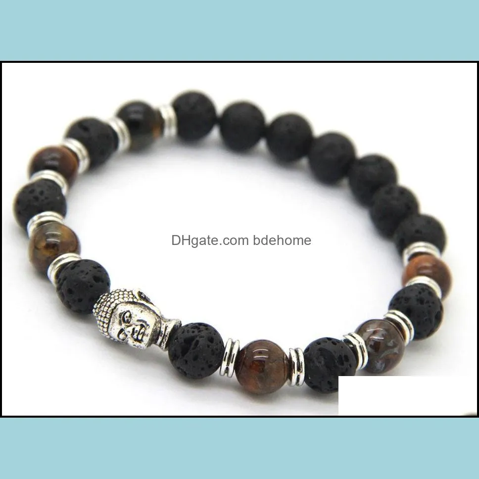  lava stone beads buddha men bracelets gold sliver and bronez buddha black yoga bracelet unisex