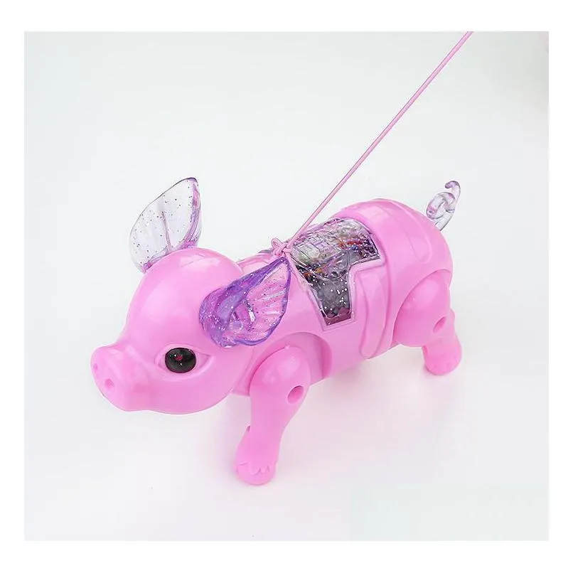 electric walking singing musical light up pig toy with leash kids led flash pet boys girls party favors without battery