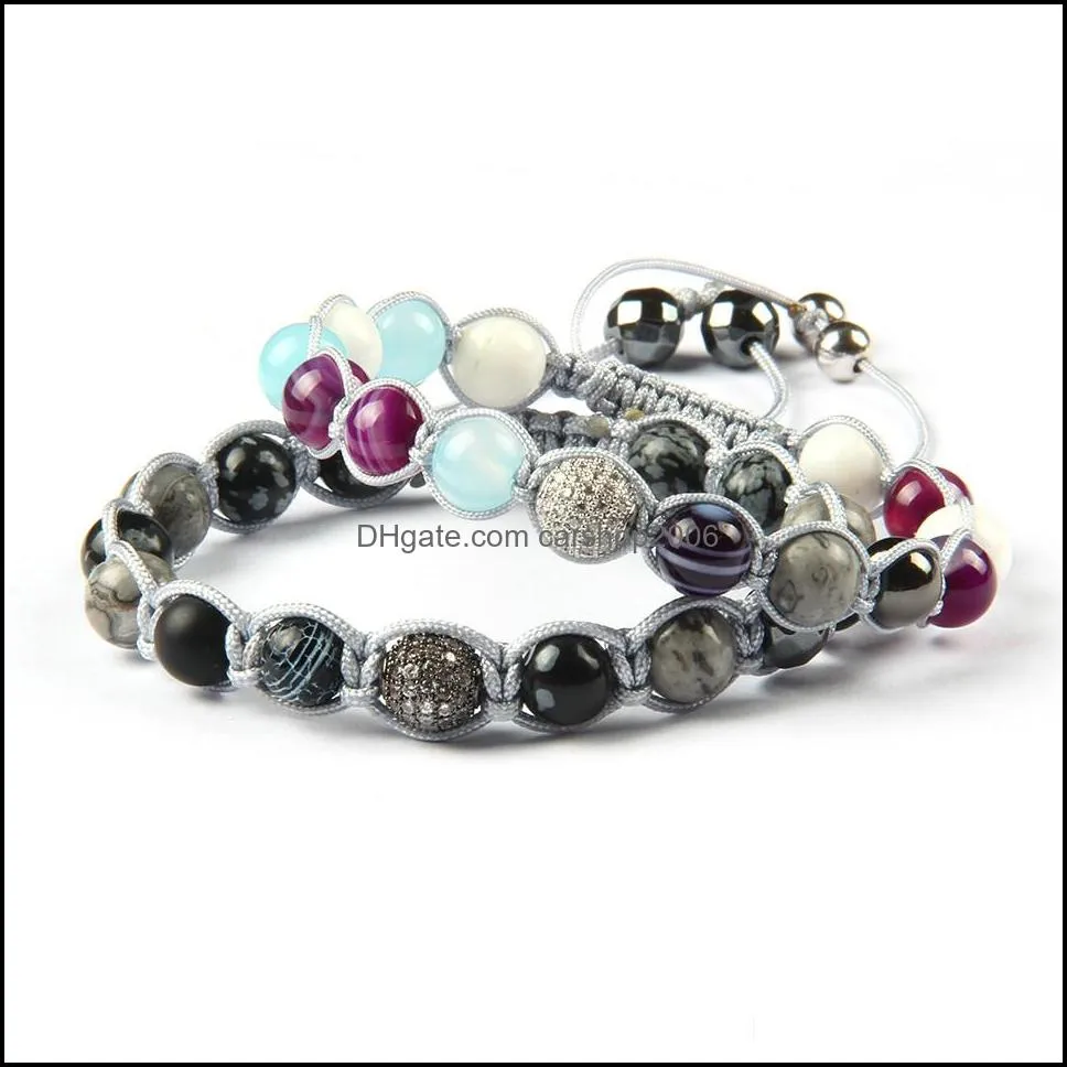  arrival couples jewelry wholesale 10pcs/lot 8mm mix colors natual stone beads with clear cz ball braided bracelet