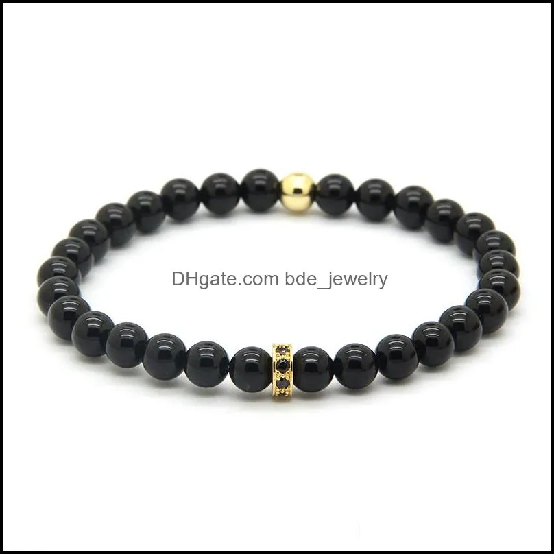 wholesale 10pcs/lot high grade jewelry 6mm a grade black onyx with micro inlay black zircons spacer cz lucky bracelets