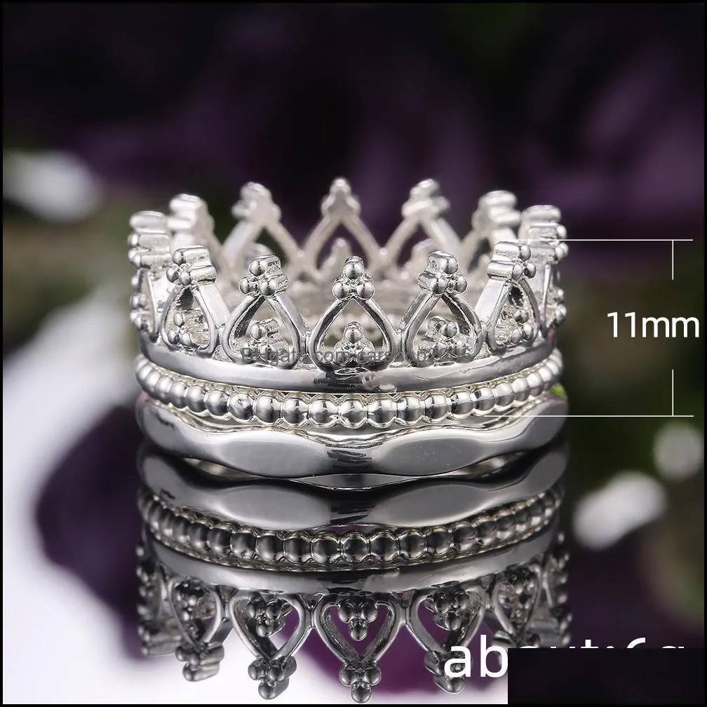 silver crown ring 3 in1 detachable knuckle rings band women fashion jewelry gift