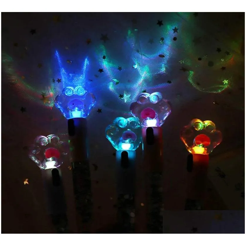 led light up cat paw pens kawaii fun 0 5mm shiny luminous gel pen stationery school supplies birthday party favor prize carnival goodie bag stuffers