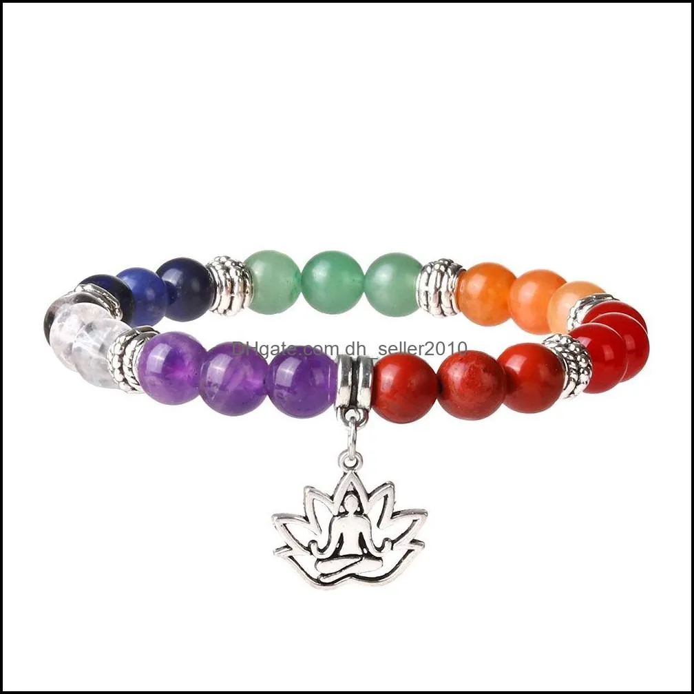 yoga 7 chakkra tree of life bracelet natural stone beads strands bracelets women mens fashion jewelry