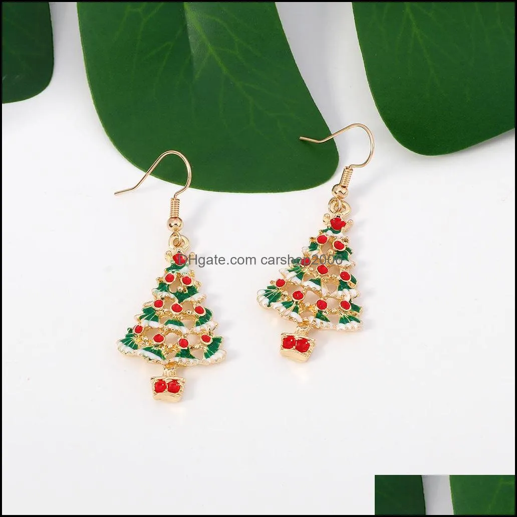 enamel christmas tree earrings colorful gold hollow tree dangle earrings for women fashion jewelry gift