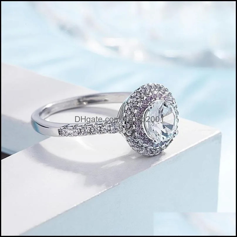 fashion women diamond ring round cyrstal engagement wedding rings band jewelry gift