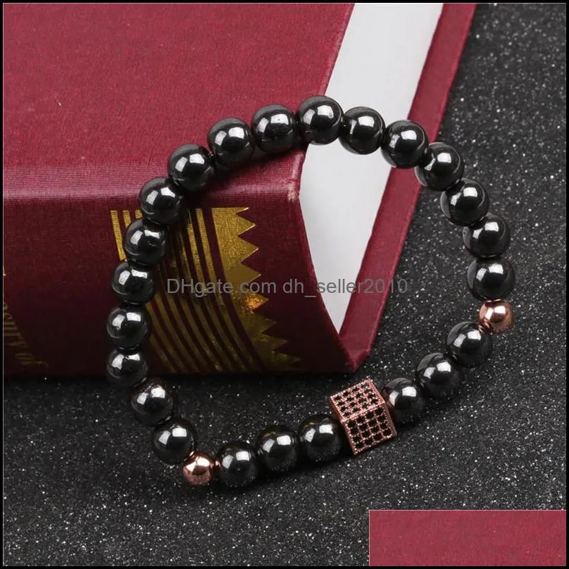 black zircon box magnet beads strands bracelet stone bracelets wristband cuff women men fashion jewelry