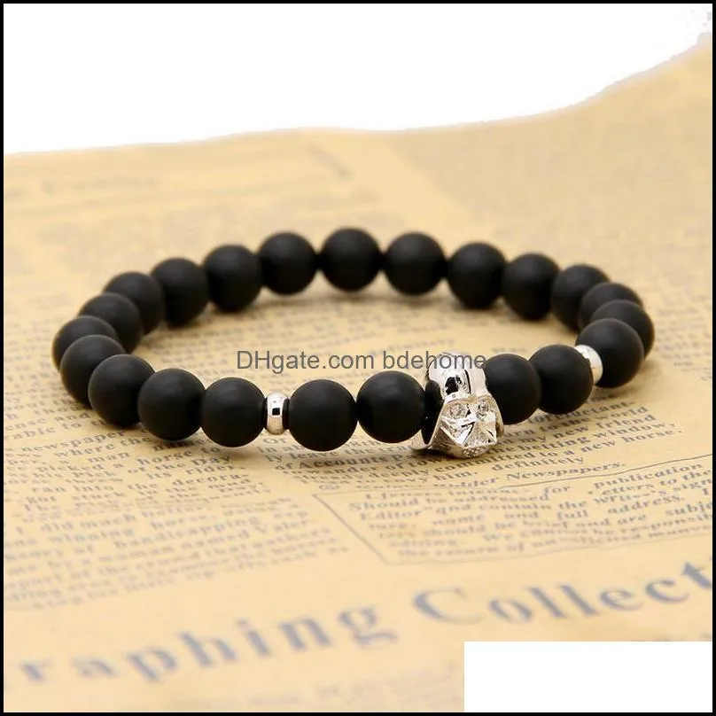 1pcs cz beads charm bracelets with 8mm matte agate stone black onyx stone fashion mens jewelry