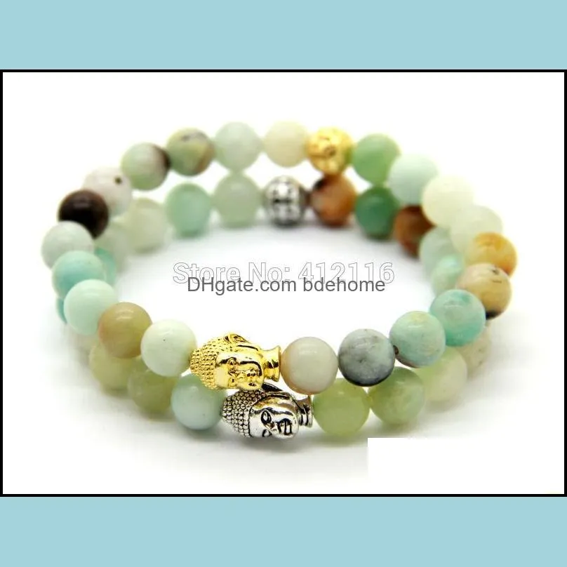 2015 new design summer bracelets wholesale natural amazonite stone beads god and silver buddha energy bracelets party gift