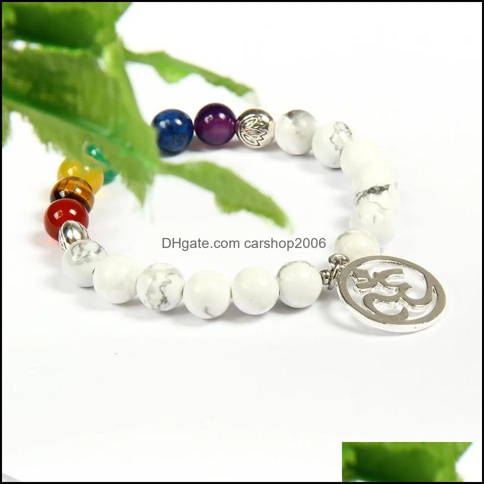  men women 7 chakra bracelets bangles colors mixed healing natural stone chakra pray mala heart shape charm bracelet silver om