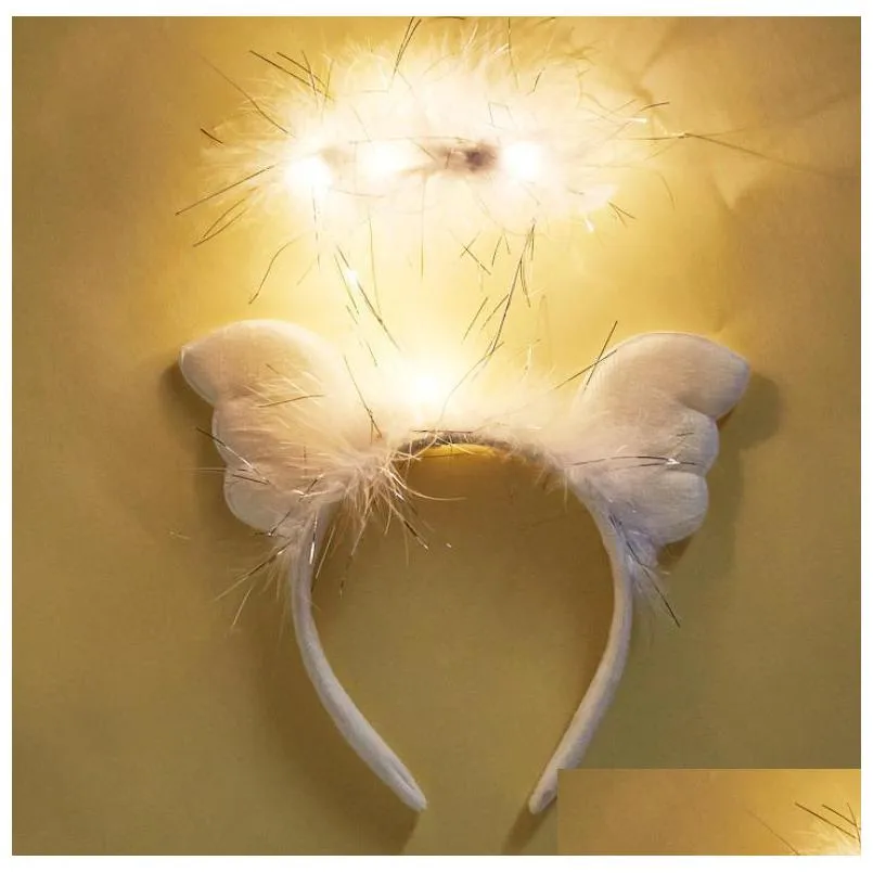 light up led angel halo headband white feather wings party christmas fancy dress costume hair accessory