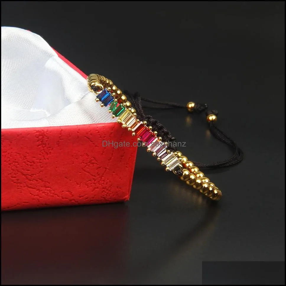 st rainbow cz bar chain bracelet for women rainbow princess cut adjustable cz stainless steel charm bracelets mens gift