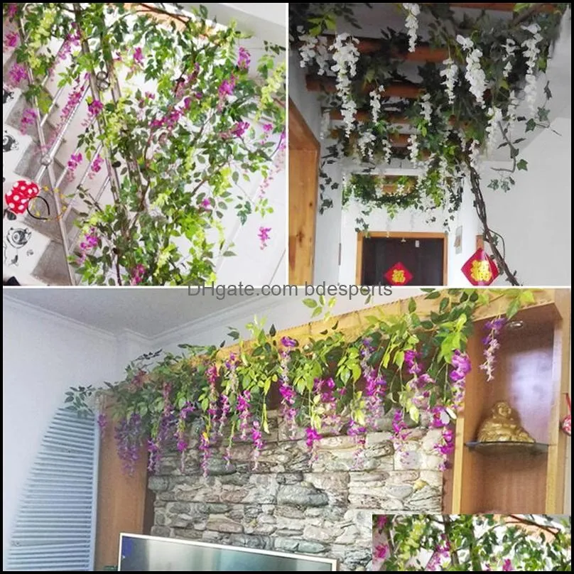 2m wisteria artificial flower vine ivy leaf garland rattan string flowers wedding arch decoration home garden party decor