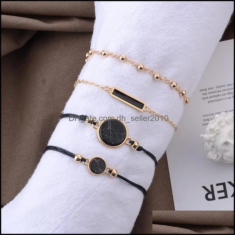 black stone stackable bracelet set bohemian square multilayer bracelets beach jewelry for women